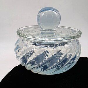 VTG MCM Murano Archimede Seguso Opalescent Blue Vanity Powder Dress Jar Box